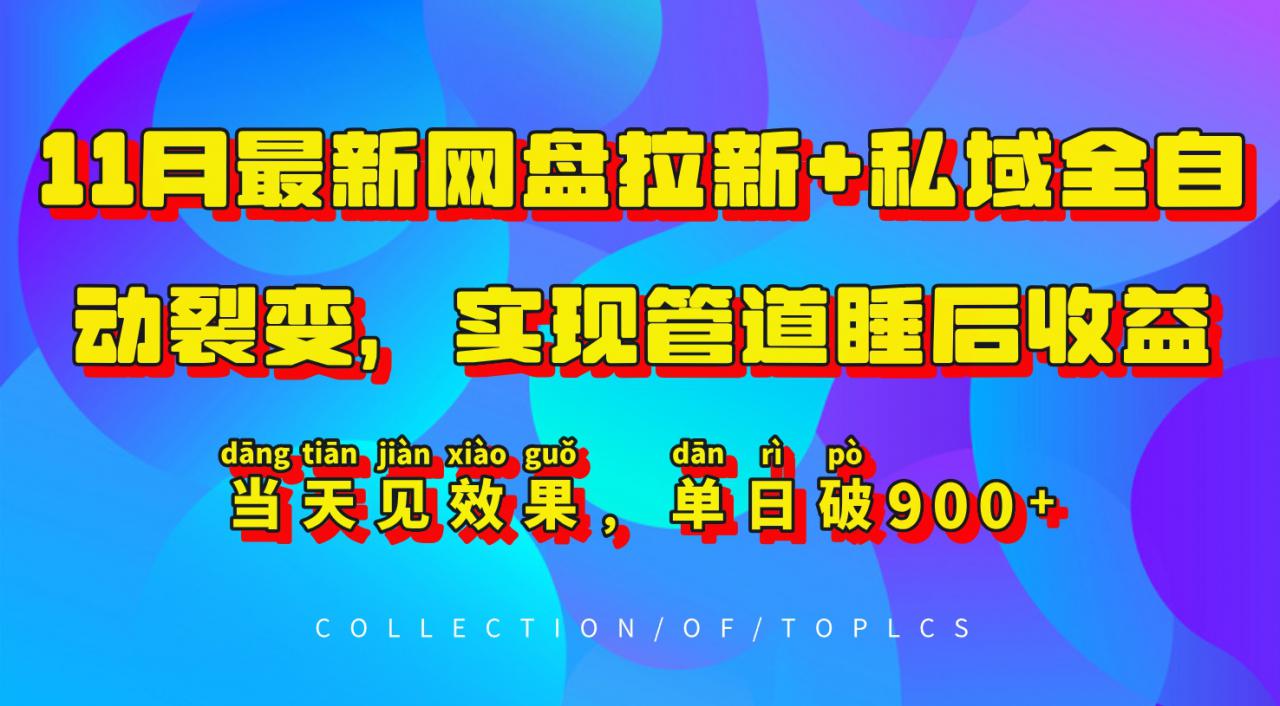 11月最新网盘拉新+私域全自动裂变，实现管道睡后收益，当天见效果，单日破900+_豪客资源库