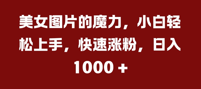 美女图片的魔力，小白轻松上手，快速涨粉，日入几张【揭秘】_豪客资源库