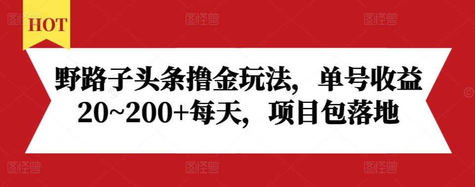 野路子头条撸金玩法，单号收益20~200+每天，项目包落地_豪客资源库