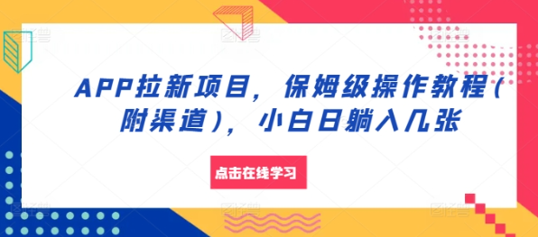 APP拉新项目，保姆级操作教程(附渠道)，小白日躺入几张【揭秘】_豪客资源库