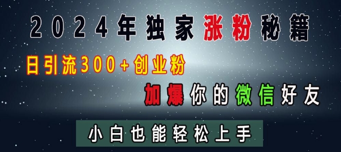 2024年独家涨粉秘籍，日引流300+创业粉，加爆你的微信好友，小白也能轻松上手_豪客资源库