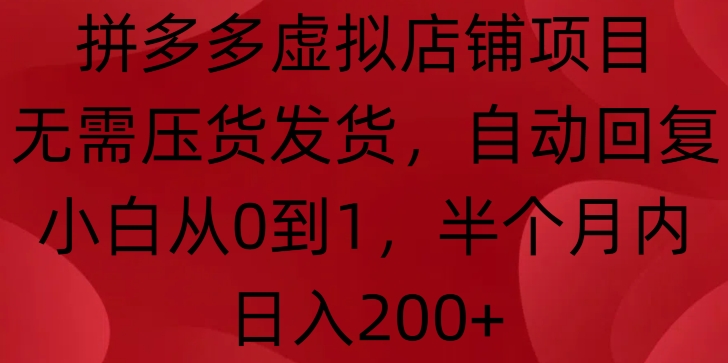 拼多多虚拟店铺项目，无需压货发货，自动回复，小白从0到1，半个月内日入200+【揭秘】_豪客资源库