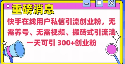 快手最新引流创业粉方法，无需养号、无需视频、搬砖式引流法【揭秘】_豪客资源库