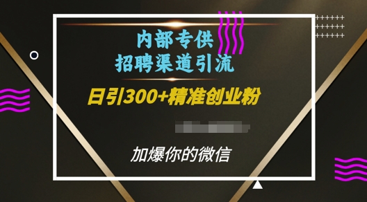 内部招聘渠道日引流300+创业粉，加爆你的微信【揭秘】_豪客资源库