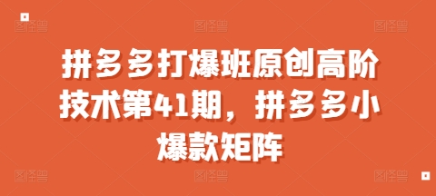 拼多多打爆班原创高阶技术第41期，拼多多小爆款矩阵_豪客资源库