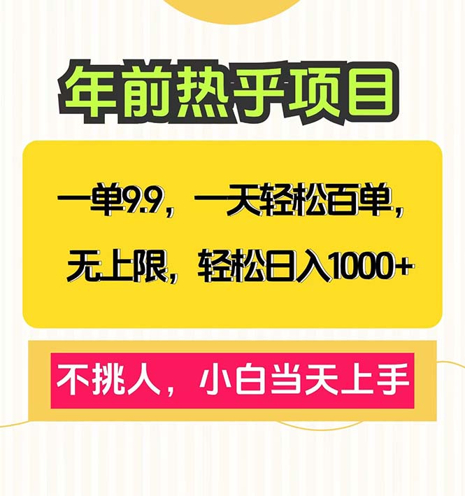 一单9.9，一天百单无上限，不挑人，小白当天上手，轻松日入1000+_豪客资源库