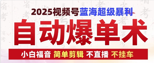 2025视频号蓝海超级暴利自动爆单术1.0 ，小白褔音 简单剪辑 不直播 不挂车_豪客资源库