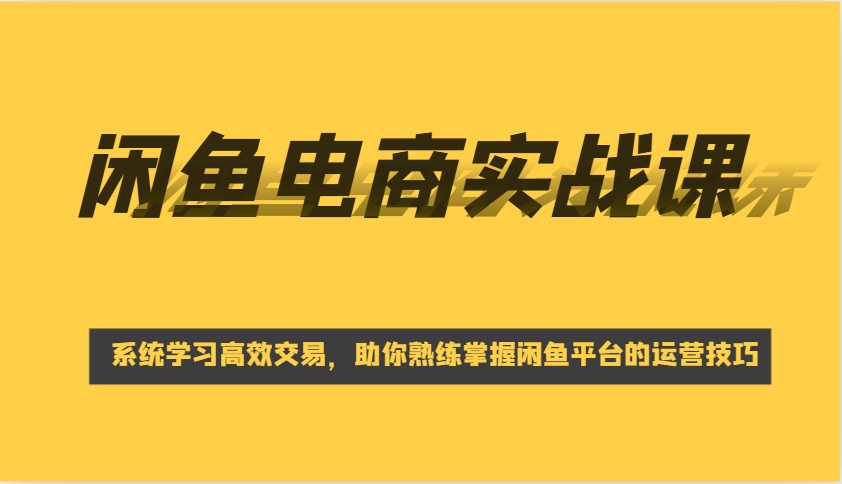 闲鱼电商实战课，系统学习高效交易，助你熟练掌握闲鱼平台的运营技巧_豪客资源创业网-豪客资源_豪客资源库