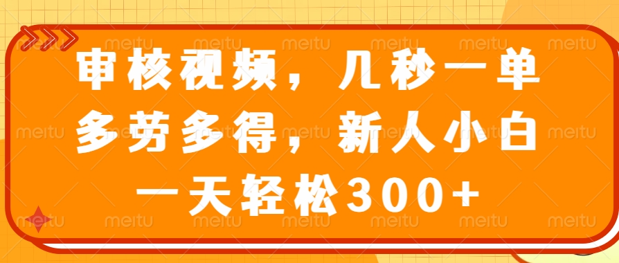 （14294期）审核视频，几秒一单，多劳多得，新人小白一天轻松300+_豪客资源创业项目网-豪客资源_豪客资源库