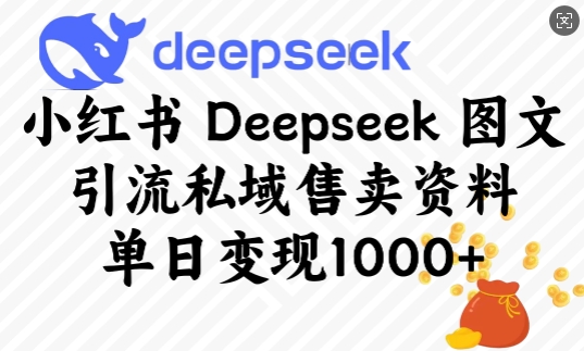 小红书Deepseek图文引流私域售卖资料，单日变现多张——豪客资源创业项目网-豪客资源_豪客资源库