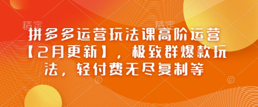 拼多多运营玩法课高阶运营【2月更新】，极致群爆款玩法，轻付费无尽复制等——豪客资源创业项目网-豪客资源_豪客资源库