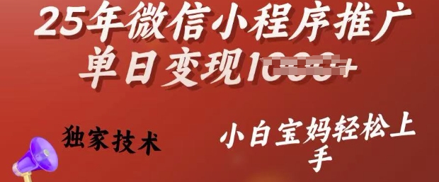 25年微信小程序推广单日变现多张，独家技术，小白宝妈轻松上手【揭秘】——豪客资源创业项目网-豪客资源_豪客资源库