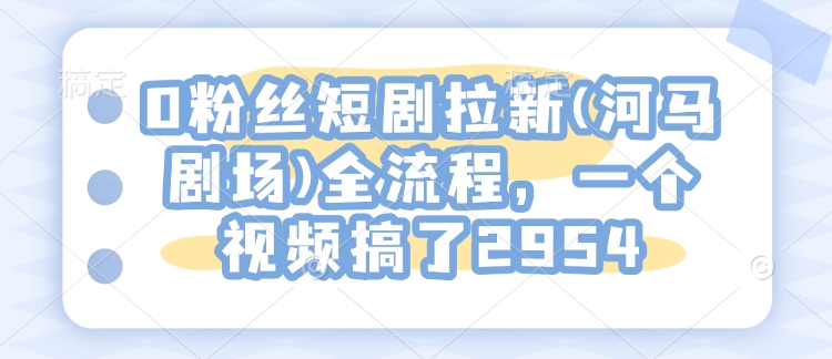 0粉丝短剧拉新(河马剧场)全流程，一个视频搞了2954——豪客资源创业项目网-豪客资源_豪客资源库