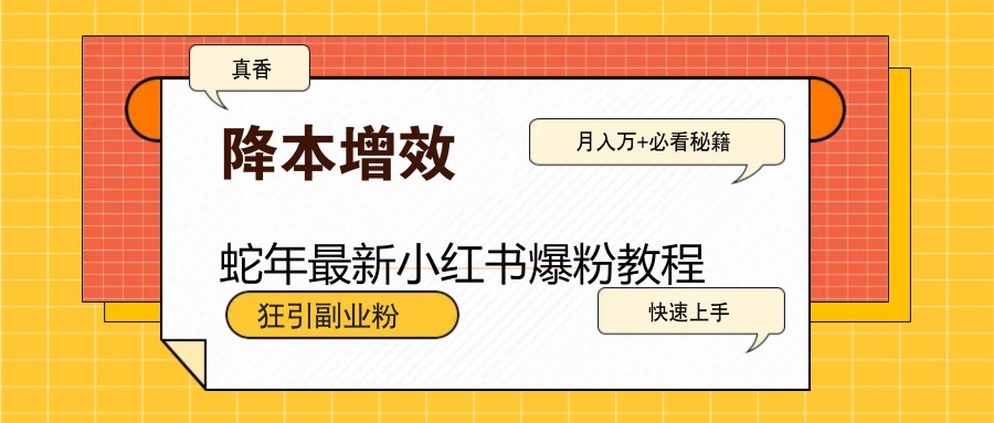 蛇年最新小红书爆粉教程，狂引副业粉，月入万+必看_豪客资源创业网-豪客资源_豪客资源库