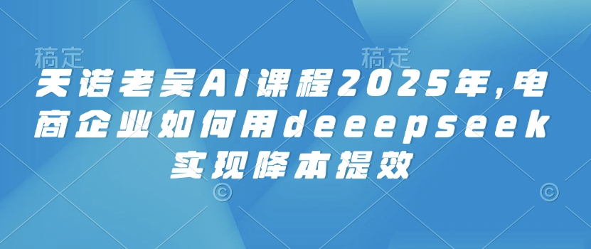 天诺老吴AI课程2025年，电商企业如何用deeepseek实现降本提效——豪客资源创业项目网-豪客资源_豪客资源库