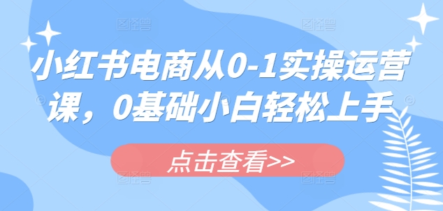 小红书电商从0-1实操运营课，0基础小白轻松上手——豪客资源创业项目网-豪客资源_豪客资源库