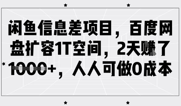 闲鱼信息差项目，百度网盘扩容1T空间，2天收益1k+，人人可做0成本——豪客资源创业项目网-豪客资源_豪客资源库