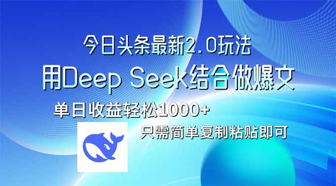 （14117期）今日头条最新2.0版本，用Deep Seek结合今日头条做爆文，单日收益轻松10…_豪客资源创业项目网-豪客资源_豪客资源库