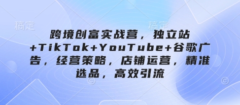 跨境创富实战营，独立站+TikTok+YouTube+谷歌广告，经营策略，店铺运营，精准选品，高效引流——豪客资源创业项目网-豪客资源_豪客资源库