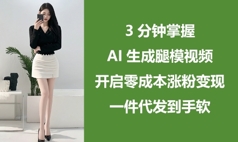 3分钟掌握AI生成腿模视频，开启零成本涨粉变现，一件代发到手软——豪客资源创业项目网-豪客资源_豪客资源库