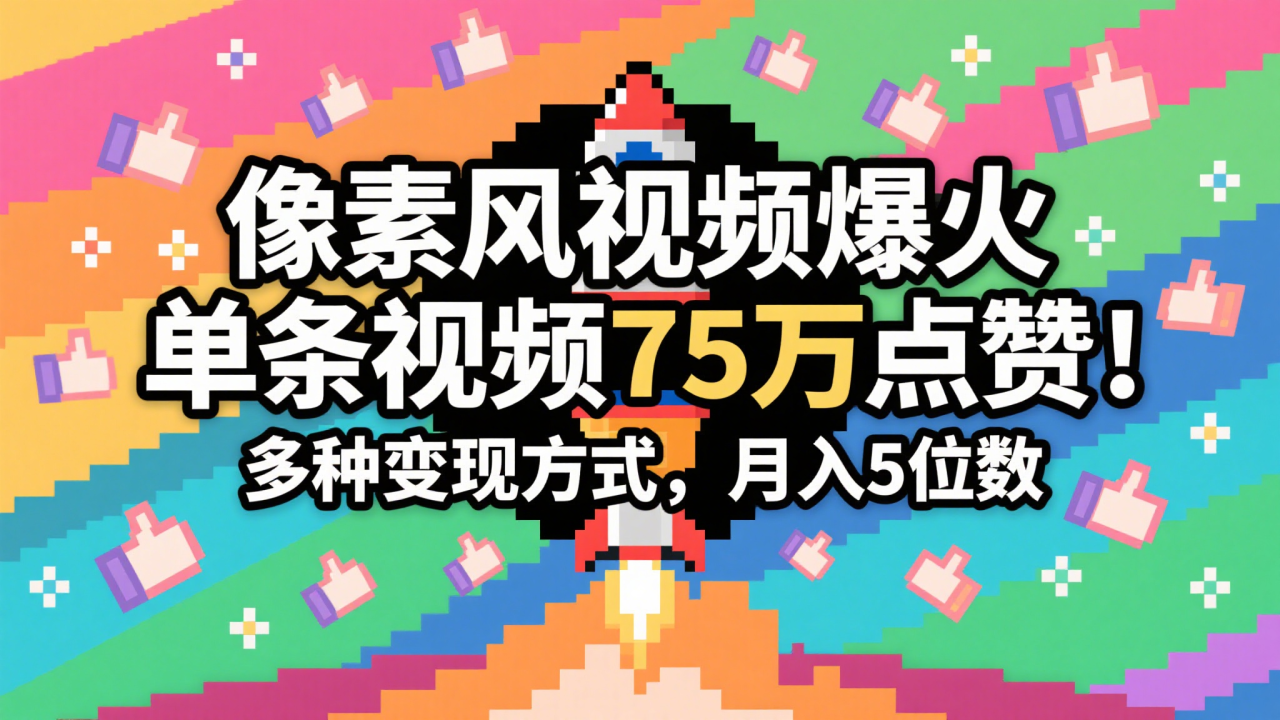 3分钟生成最近爆火的像素风视频，单条点赞75万，谁发谁火系列，多种变现方式，月入…_豪客资源创业网-豪客资源_豪客资源库