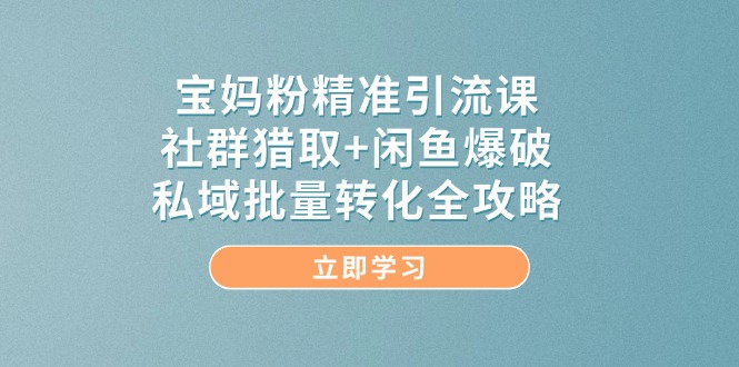 （14820期）宝妈粉精准引流课，社群猎取+闲鱼爆破，私域批量转化全攻略_豪客资源创业项目网-豪客资源_豪客资源库