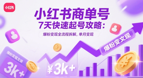 小红书商单号7天快速起号攻略：爆粉变现全流程拆解，单月变现3k+——豪客资源创业项目网-豪客资源_豪客资源库