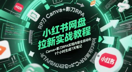 小红书网盘拉新实战教程，Canva+影刀RPA实现内容全自动化，1个小时生成7天笔记——豪客资源创业项目网-豪客资源_豪客资源库