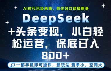 DeepSeek+头条变现，保姆级教学，小白轻松上手，日入8张+【揭秘】——豪客资源创业项目网-豪客资源_豪客资源库