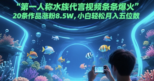 第一人称水族代言视频条条爆火，20条作品涨粉8.5W，小白轻松月入五位数——豪客资源创业项目网-豪客资源_豪客资源库