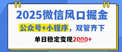 2025微信风口掘金，公众号+小程序双管齐下，单日稳定变现1k+【揭秘】——豪客资源创业项目网-豪客资源_豪客资源库