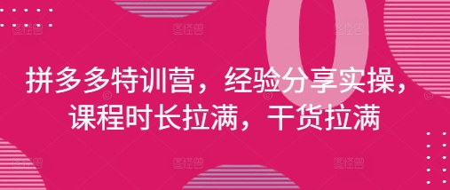 拼多多特训营，经验分享实操，课程时长拉满，干货拉满(更新25年4月)——豪客资源创业项目网-豪客资源_豪客资源库