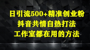 日引流500+精准创业粉，抖音共情自热打法，工作室都在用的方法——豪客资源创业项目网-豪客资源_豪客资源库