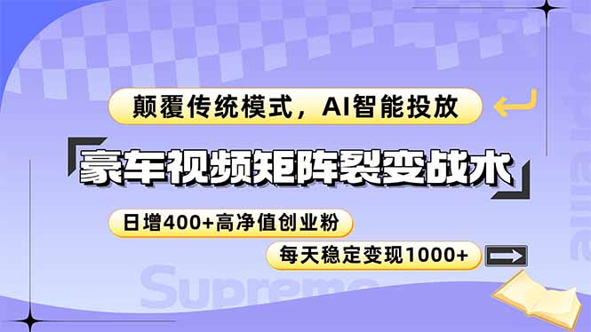 （14903期）豪车视频矩阵裂变战术，颠覆传统模式，AI智能投放，日增400+高净值创业…_豪客资源创业项目网-豪客资源_豪客资源库