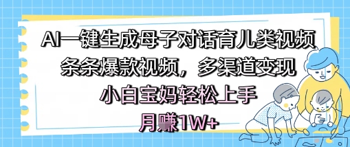 AI一键生成母子对话育儿类视频，条条爆款视频，多渠道变现，小白宝妈轻松上手，月入1W+——豪客资源创业项目网-豪客资源_豪客资源库