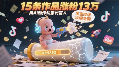 用AI制作幼崽代言人，宝宝的控诉火爆全网，15条作品涨粉13W，单号月入5位数实操教程——豪客资源创业项目网-豪客资源_豪客资源库