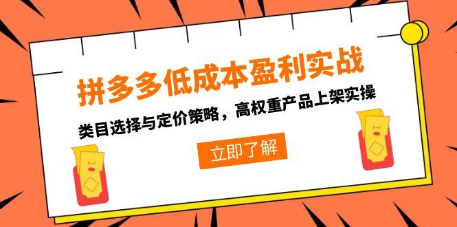 （15143期）拼多多低成本盈利实战，类目选择与定价策略，高权重产品上架实操_豪客资源创业项目网-豪客资源_豪客资源库