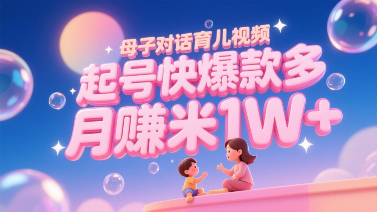 AI生成母子对话育儿类视频，起号快爆款多，小白宝妈轻松学，多渠道变现，月赚米1W+_豪客资源创业网-豪客资源_豪客资源库