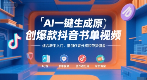 AI一键生成原创爆款抖音书单视频，适合新手入门，撸创作者分成和带货佣金【揭秘】——豪客资源创业项目网-豪客资源_豪客资源库