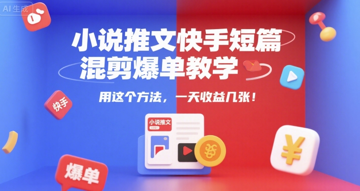 小说推文快手短篇混剪爆单教学，用这个方法，一天收益几张——豪客资源创业项目网-豪客资源_豪客资源库