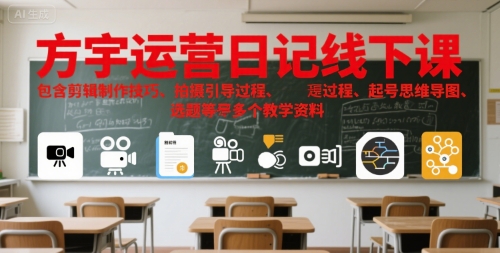 方宇运营日记线下课，包含剪辑制作技巧、拍摄引导过程、起号思维导图、选题等多个教学资料——豪客资源创业项目网-豪客资源_豪客资源库