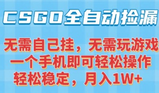 CSGO自动捡漏项目，最新独家玩法，一个手机可操作，新手小白轻松月入1W+，操作简单易上手【揭秘】——豪客资源创业项目网-豪客资源_豪客资源库