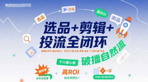 选品+剪辑+投流全闭环，破播自然流+撬动高ROI，手把手打通“选品-剪辑-测品-千川随心推”全链——豪客资源创业项目网-豪客资源_豪客资源库