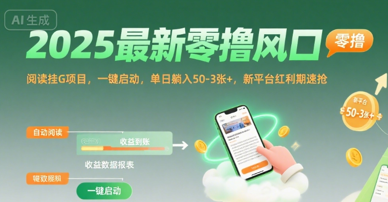 2025最新零撸风口，阅读挂G项目，一键启动，单日躺入 50-3张+，新平台红利期速抢【揭秘】——豪客资源创业项目网-豪客资源_豪客资源库