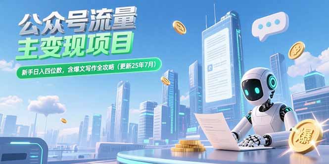 （15340期）公众号流量主变现项目，新手日入四位数，含爆文写作全攻略(更新25年7月)_豪客资源创业项目网-豪客资源_豪客资源库