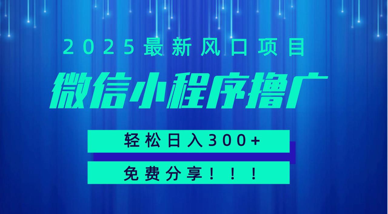 微信小程序撸广，最新风口项目，日入300+ 免费分享 可批量操作 小白可轻松上手！！_豪客资源创业网-豪客资源_豪客资源库