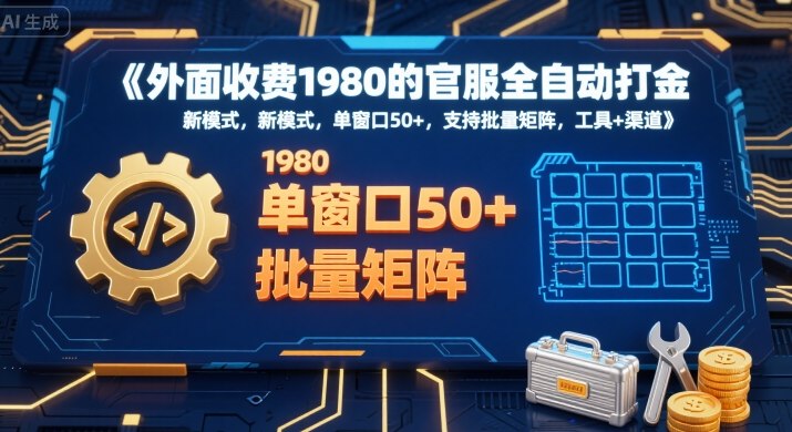 外面收费1980的官服全自动打金，新模式，单窗口50+，支持批量矩阵，工具+渠道【揭秘】——豪客资源创业项目网-豪客资源_豪客资源库