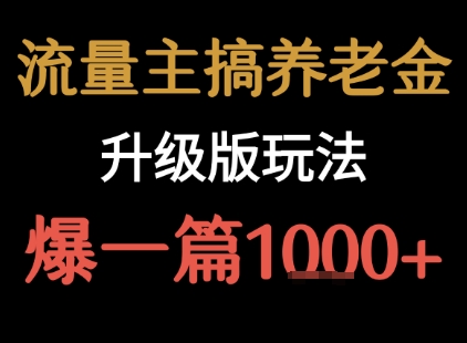 流量主之养老金升级版玩法  爆一篇收益1k+——豪客资源创业项目网-豪客资源_豪客资源库