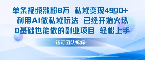 单条视频私域变现4.9k+利用AI做私域玩法 已经开始火热0基础也能做的副业项目轻松上手——豪客资源创业项目网-豪客资源_豪客资源库