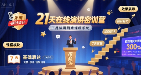 21天在线演讲密训营，王牌演讲招商课程系统——豪客资源创业项目网-豪客资源_豪客资源库